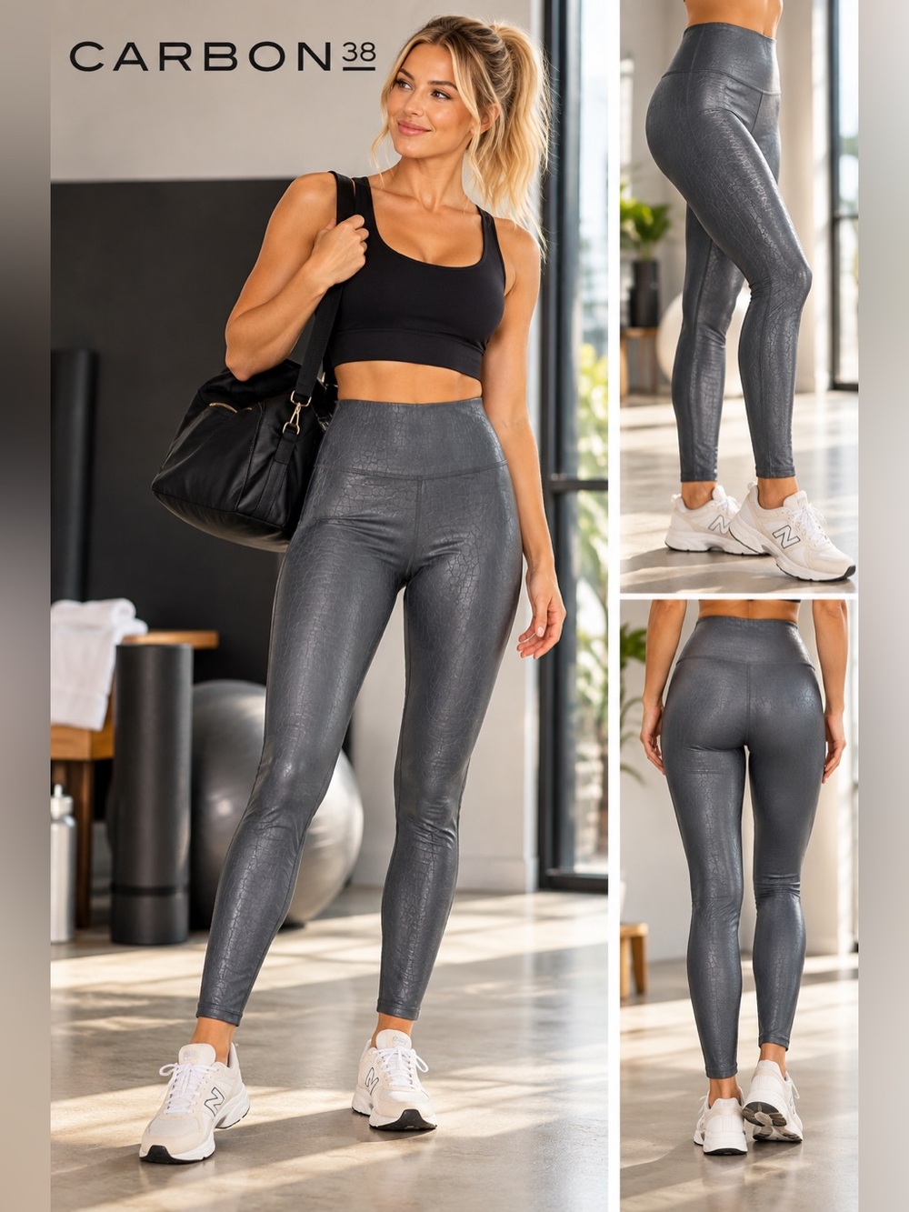 Carbon38 Metallic Gray High-Rise Sculpting Leggings